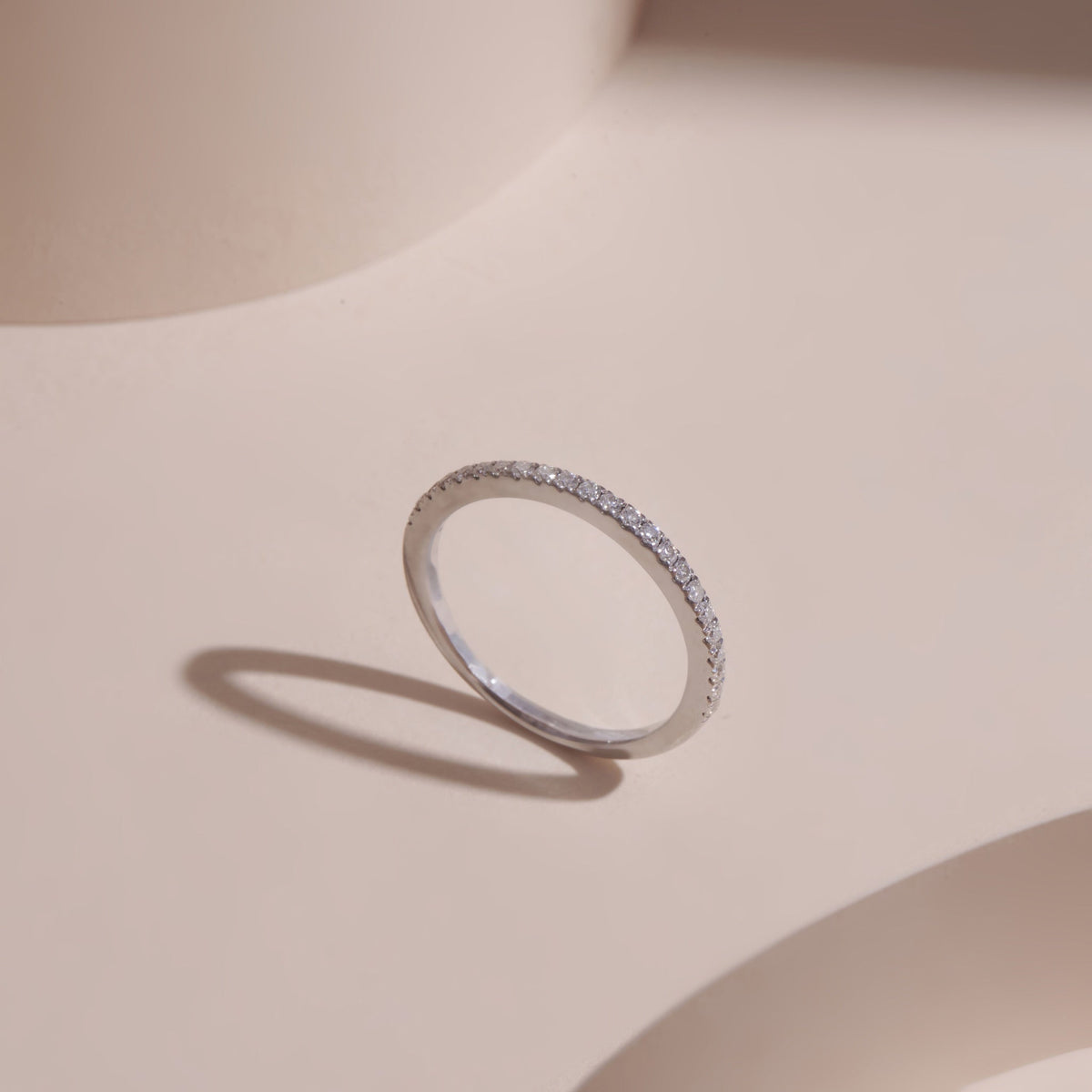 ELOREVA Moissanite Eternity Band Ring GRA ELVDA100 – Platinum Plated 925 Sterling Silver