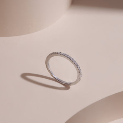 ELOREVA Moissanite Eternity Band Ring GRA ELVDA100 – Platinum Plated 925 Sterling Silver