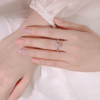 ELOREVA 6.5mm Moissanite Ring GRA – Platinum Plated 925 Sterling Silver