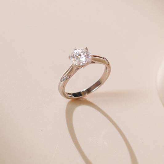 ELOREVA 6.5mm Moissanite Ring GRA – Platinum Plated 925 Sterling Silver