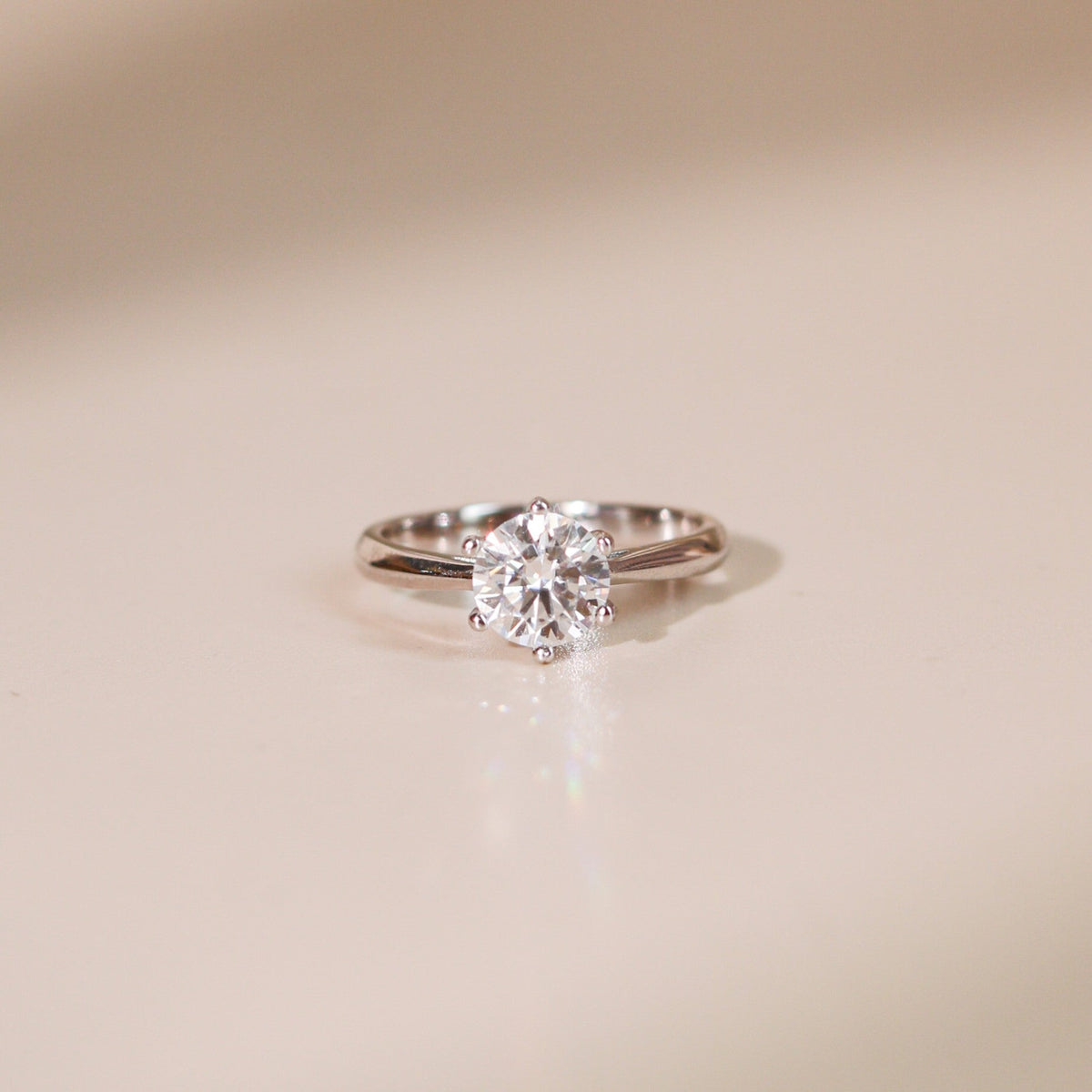 ELOREVA 6.5mm Moissanite Ring GRA – Platinum Plated 925 Sterling Silver