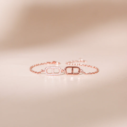 ELOREVA Ella Double-Link Rose Gold Bracelet – 18K Gold Plated 925 Sterling Silver