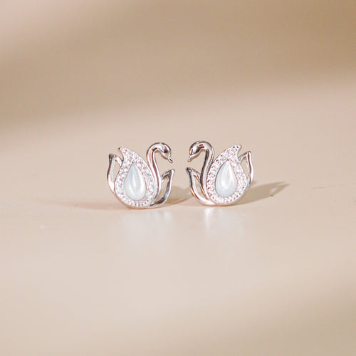 ELOREVA Alina Swan Earrings – Platinum Plated 925 Sterling Silver