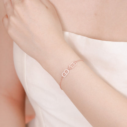 ELOREVA Ella Double-Link Rose Gold Bracelet – 18K Gold Plated 925 Sterling Silver