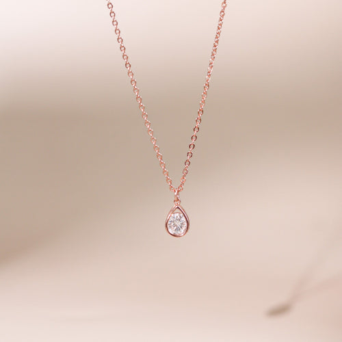 ELOREVA Ori Teardrop Necklace – 18K Rose Gold Plated 925 Sterling Silver
