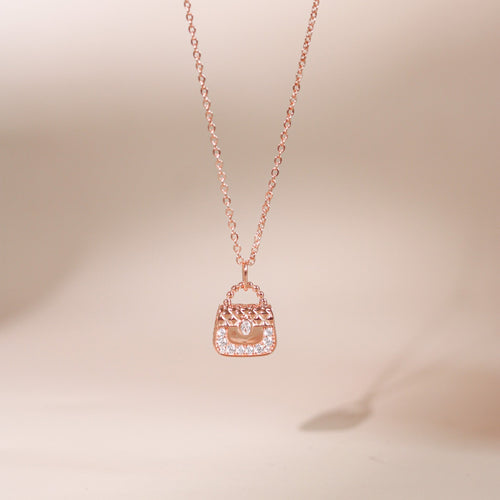 ELOREVA Chérie Bag Necklace – 18K Rose Gold Plated 925 Sterling Silver