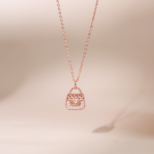 ELOREVA Chérie Bag Necklace – 18K Rose Gold Plated 925 Sterling Silver