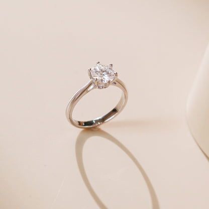 ELOREVA 6.5mm Moissanite Ring GRA – Platinum Plated 925 Sterling Silver