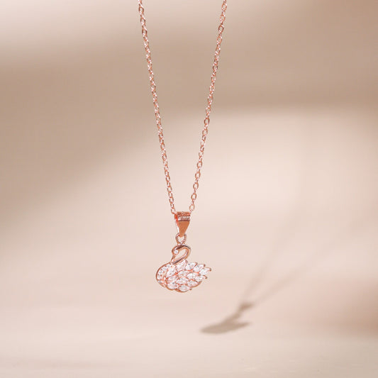 ELOREVA Eleanor Swan Necklace – 18K Rose Gold Plated 925 Sterling Silver