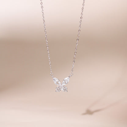 ELOREVA Lynn Butterfly Moissanite Necklace 4mm – Platinum Plated 925 Sterling Silver (GRA Certified)
