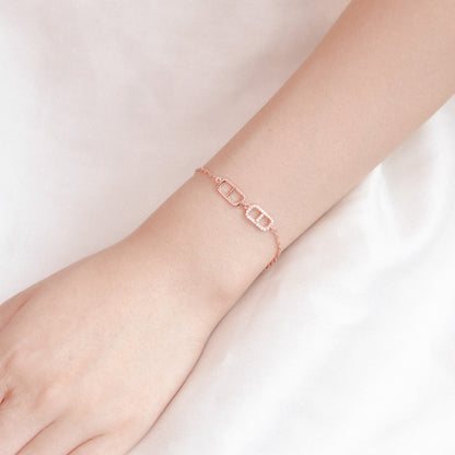 ELOREVA Ella Double-Link Rose Gold Bracelet – 18K Gold Plated 925 Sterling Silver