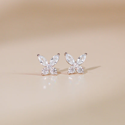 ELOREVA Lynn Butterfly Moissanite Earrings 3mm – Platinum Plated 925 Sterling Silver