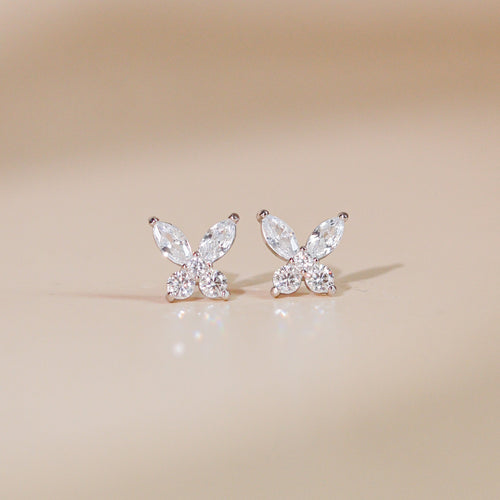 ELOREVA Lynn Butterfly Moissanite Earrings 3mm – Platinum Plated 925 Sterling Silver