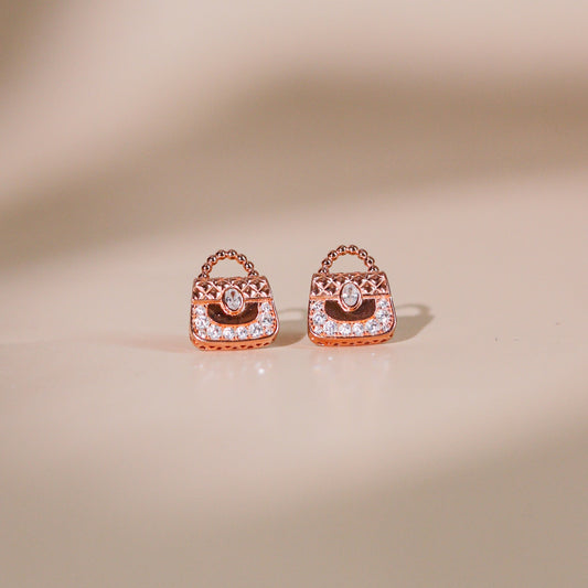 ELOREVA Chérie Bag Earrings – 18K Rose Gold Plated 925 Sterling Silver