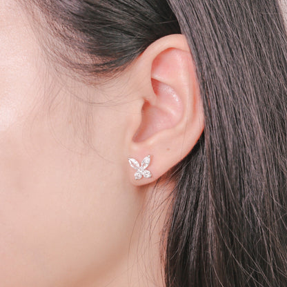 ELOREVA Lynn Butterfly Moissanite Earrings 3mm – Platinum Plated 925 Sterling Silver