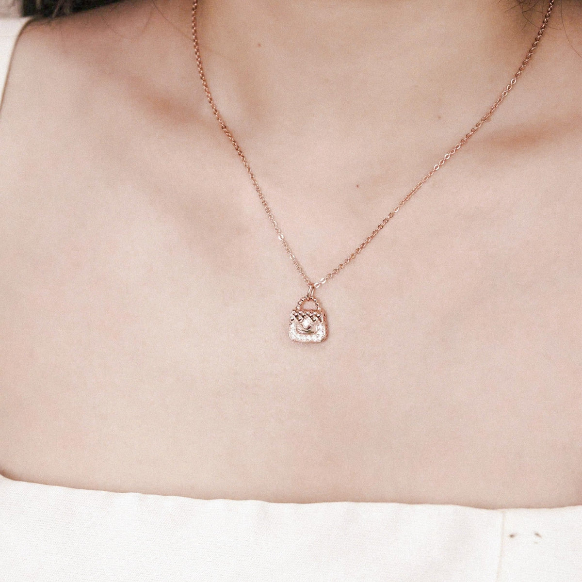 ELOREVA Chérie Bag Necklace – 18K Rose Gold Plated 925 Sterling Silver