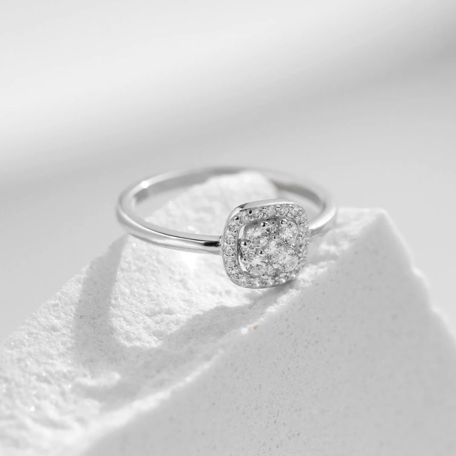 Sparkling Pave Moissanite Ring – 925 Sterling Silver