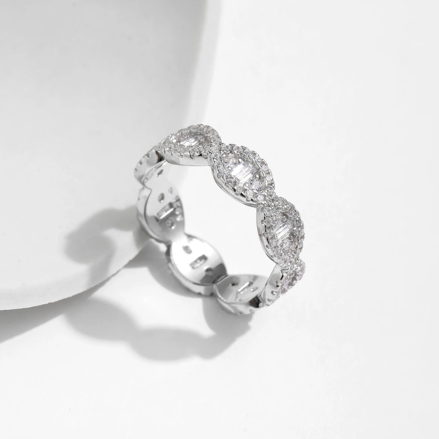 Sparkling Geometric CZ Eternity Band – 925 Sterling Silver