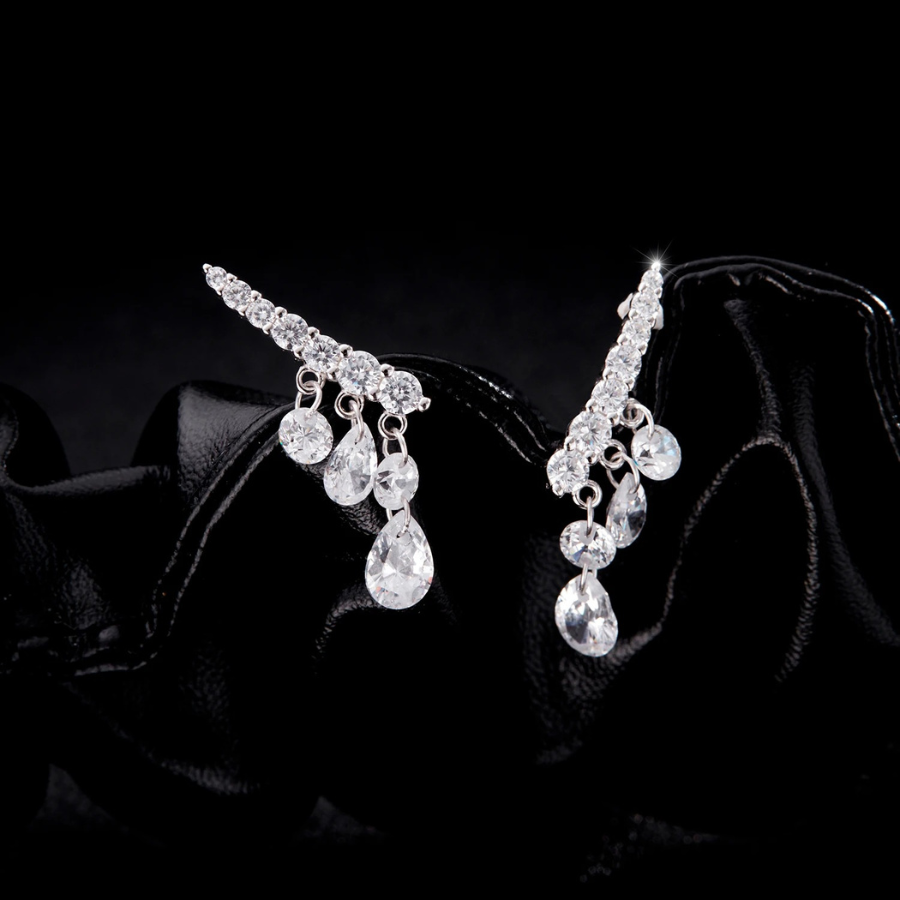 Geometric Water Drop CZ Stud Earrings – 925 Sterling Silver