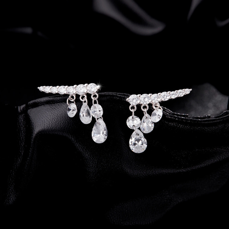 Geometric Water Drop CZ Stud Earrings – 925 Sterling Silver