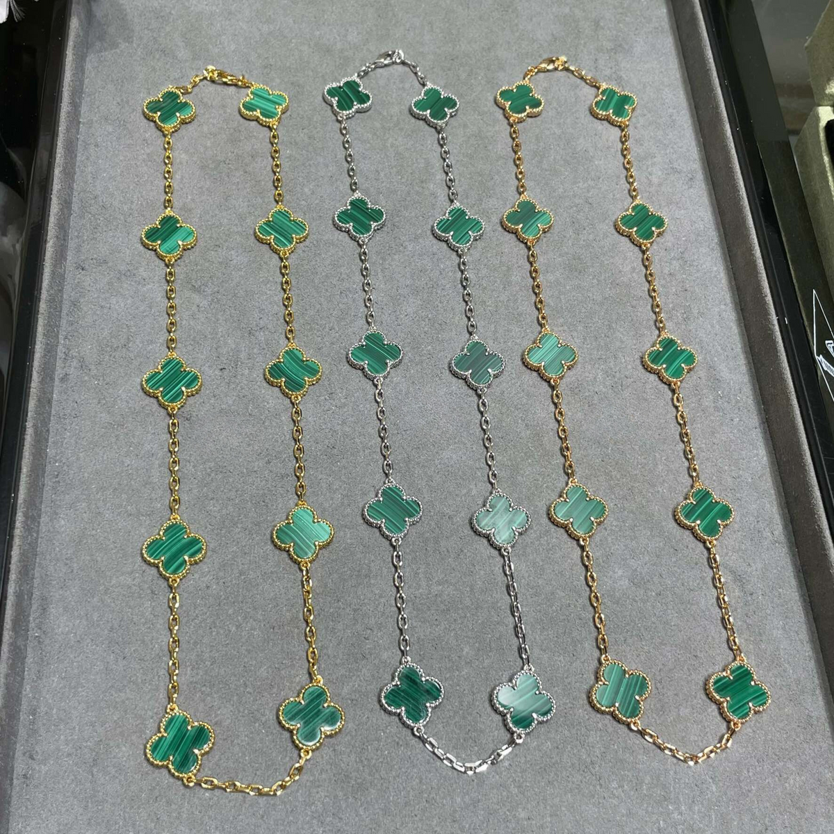 18K Celestial Vintage Alhambra Malachite 10 Motifs Necklace