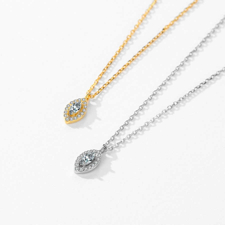 Trendy Rhombus CZ Necklace – Gold Tone 925 Sterling Silver Jewelry