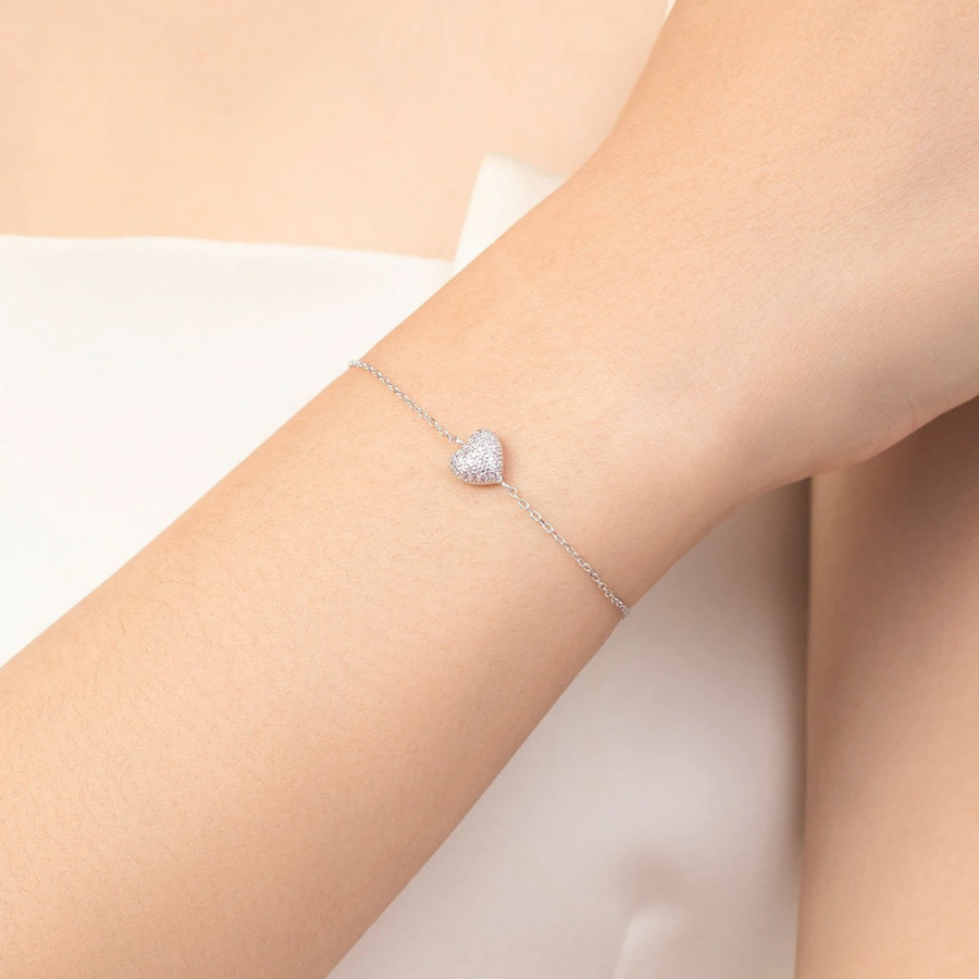 Romantic Pink Zircon Heart Bracelet – 925 Sterling Silver