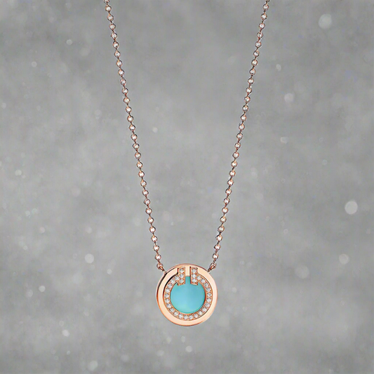 18K Celestial T Diamond & Turquoise Circle Pendant Necklace