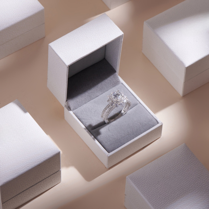 ELOREVA 7mm Moissanite Floral Setting Ring GRA ELVDA04 – Platinum Plated 925 Sterling Silver