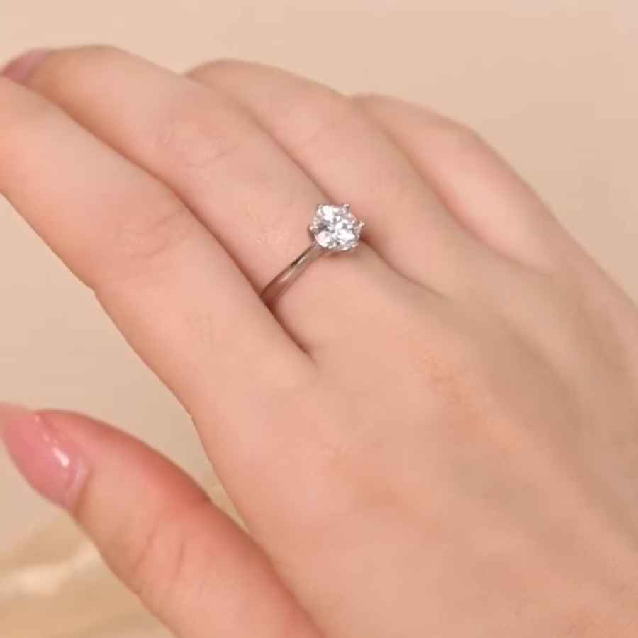 ELOREVA 6.5mm Moissanite Ring GRA – Platinum Plated 925 Sterling Silver