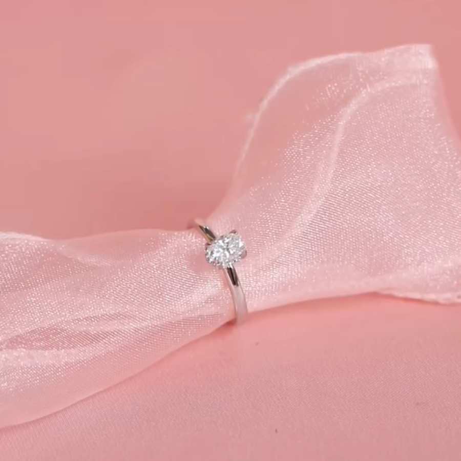 ELOREVA 6.5mm Moissanite Ring GRA – Platinum Plated 925 Sterling Silver