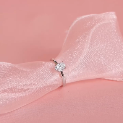 ELOREVA 6.5mm Moissanite Ring GRA – Platinum Plated 925 Sterling Silver