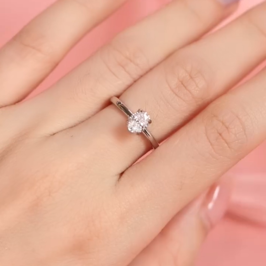 ELOREVA 6.5mm Moissanite Ring GRA – Platinum Plated 925 Sterling Silver