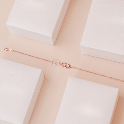 ELOREVA Ella Double-Link Rose Gold Bracelet – 18K Gold Plated 925 Sterling Silver