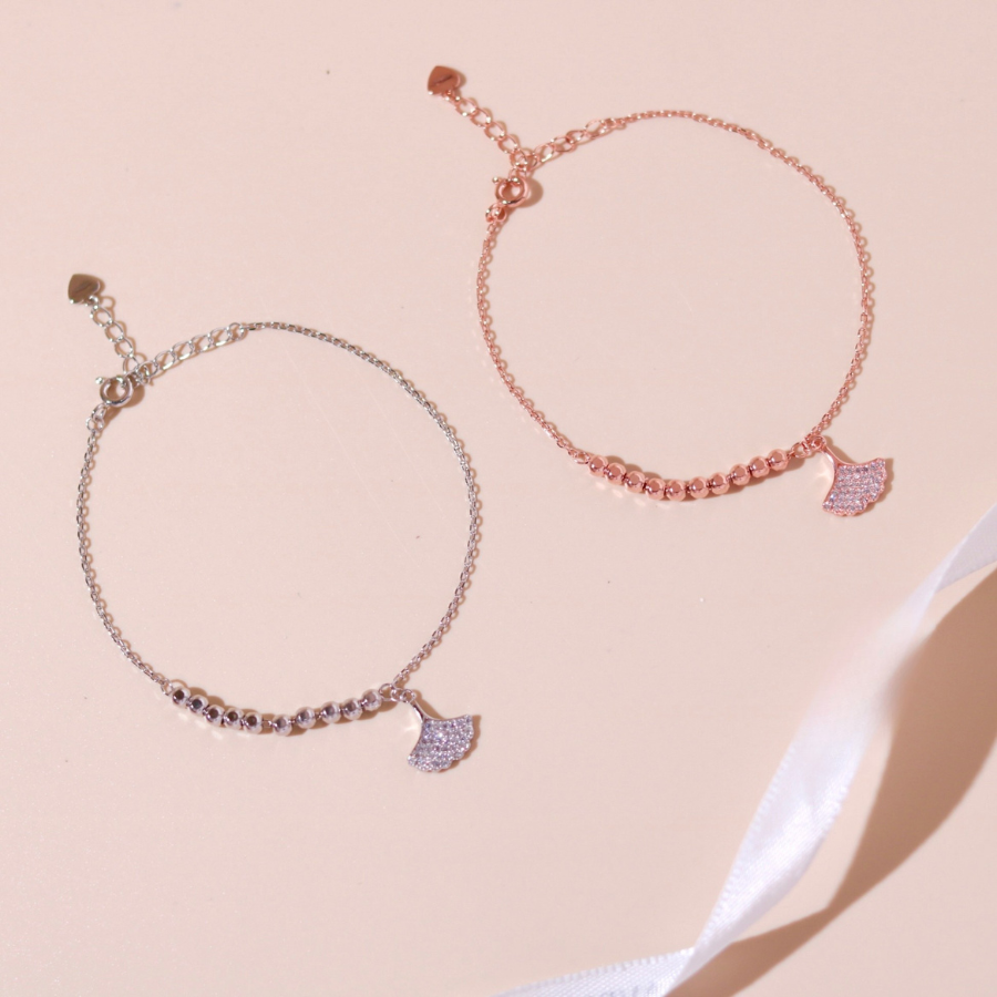 ELOREVA Ginkgo Leaf Bracelet – Rose Gold & Platinum Plated 925 Sterling Silver