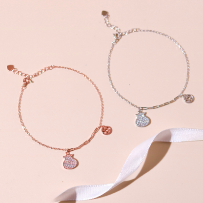 ELOREVA Lucky Coin Pouch Bracelet – Rose Gold & Platinum Plated 925 Sterling Silver