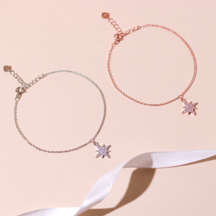 ELOREVA Eira Snowflake Bracelet – Rose Gold & Platinum Plated 925 Sterling Silver