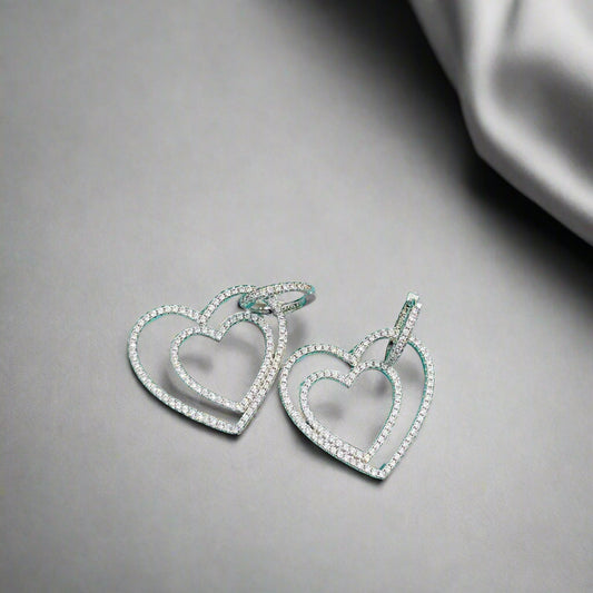 18K Celestial T Double Heart Diamond Earrings