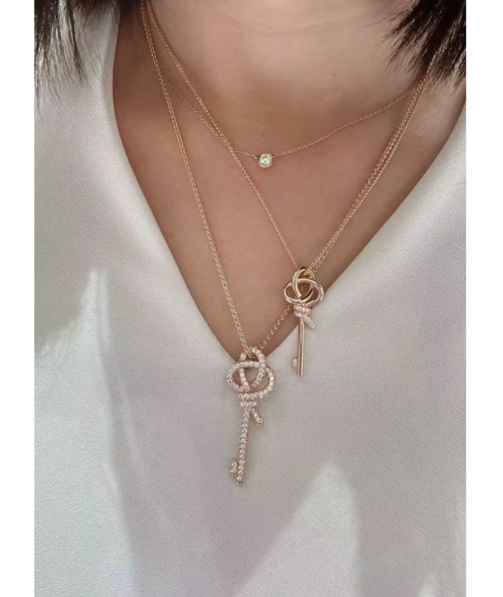18K Celestial T Keys Woven Diamonds Large Necklace