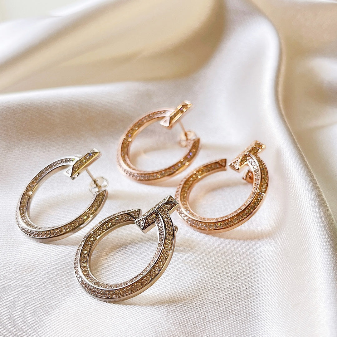 18K Celestial T T1 Open Hoop White Gold Earrings