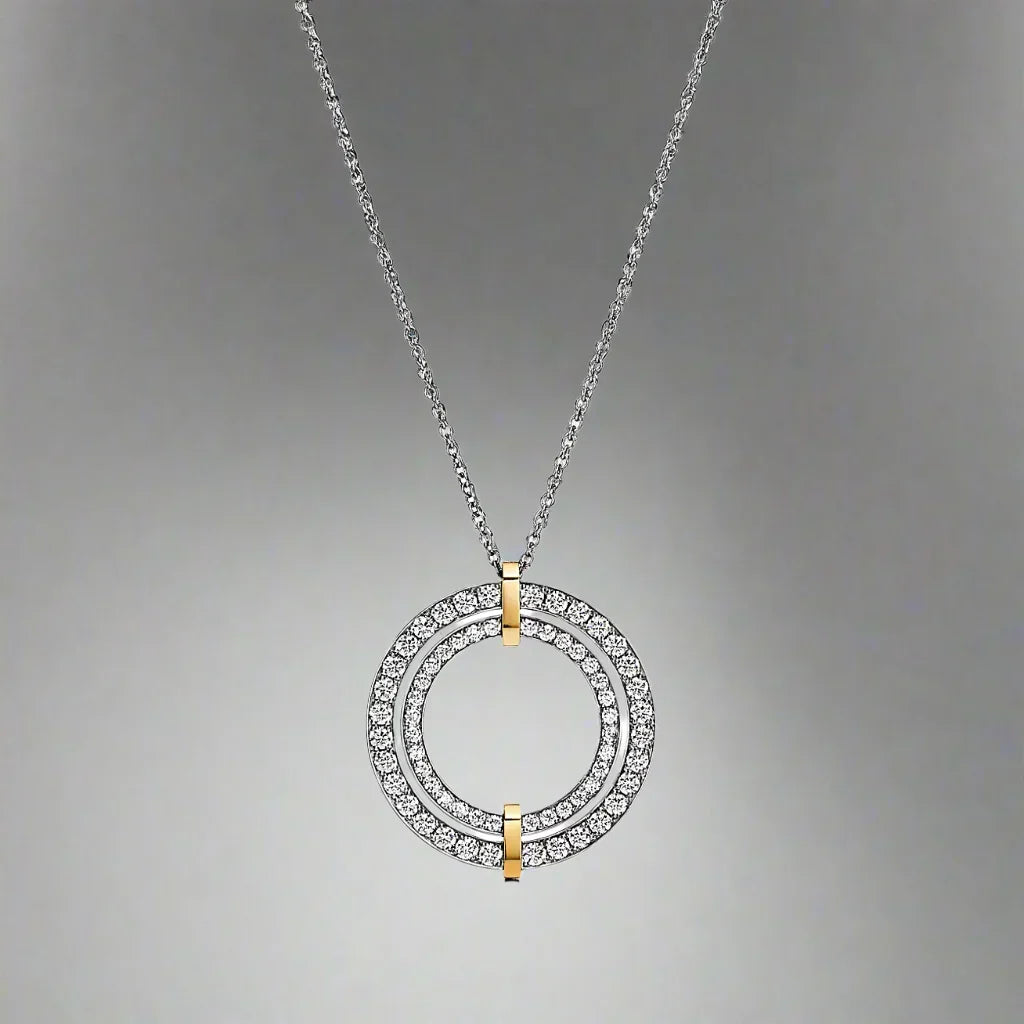 18K Celestial T Edge Circle Diamond Pendant Necklace