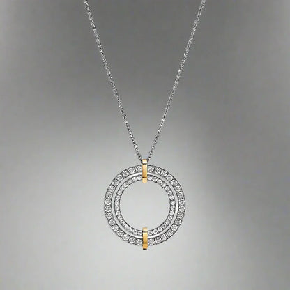 18K Celestial T Edge Circle Diamond Pendant Necklace