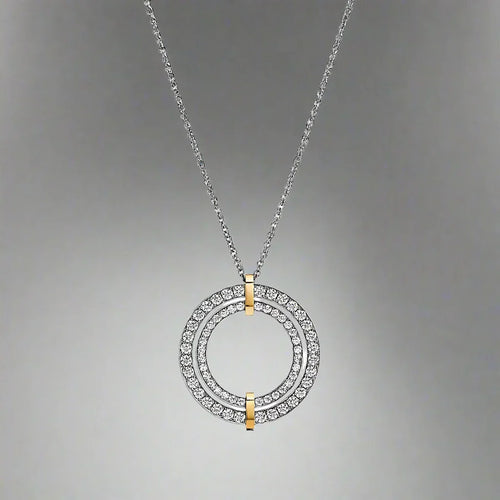 18K Celestial T Edge Circle Diamond Pendant Necklace