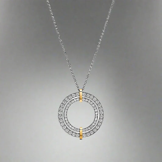 18K Celestial T Edge Circle Diamond Pendant Necklace